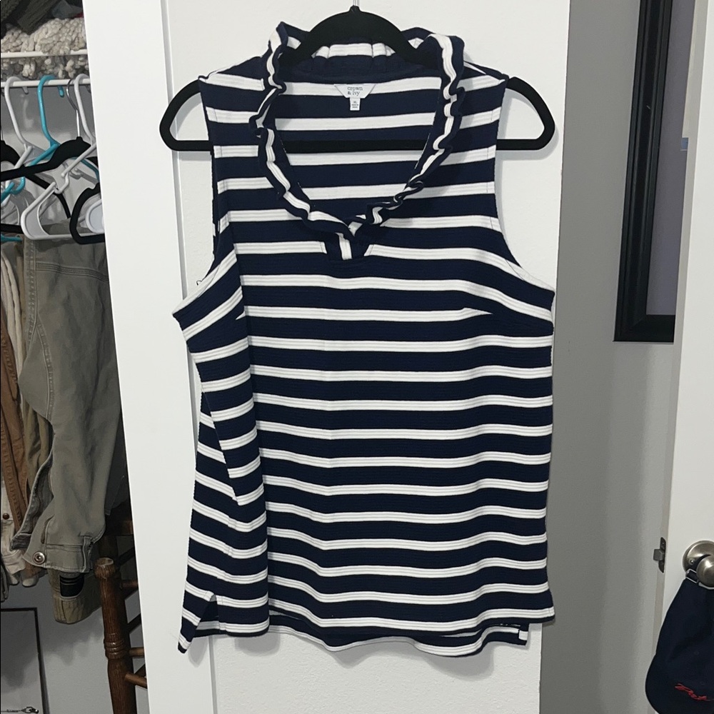 Crown & Ivy Navy and White Striped Tank Top